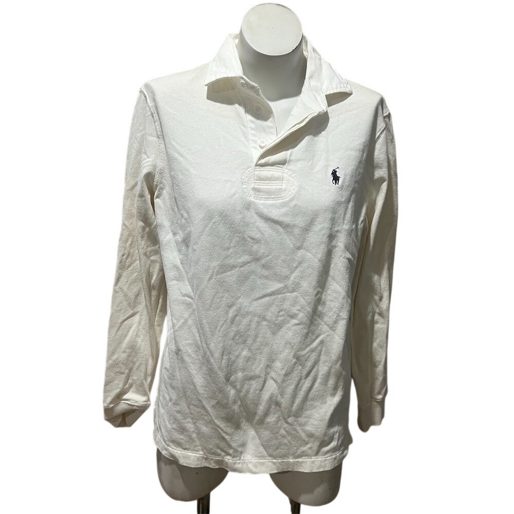 Polo Ralph Lauren Rugby Shirt Mens S White Long Sleeve Collared Pony Logo